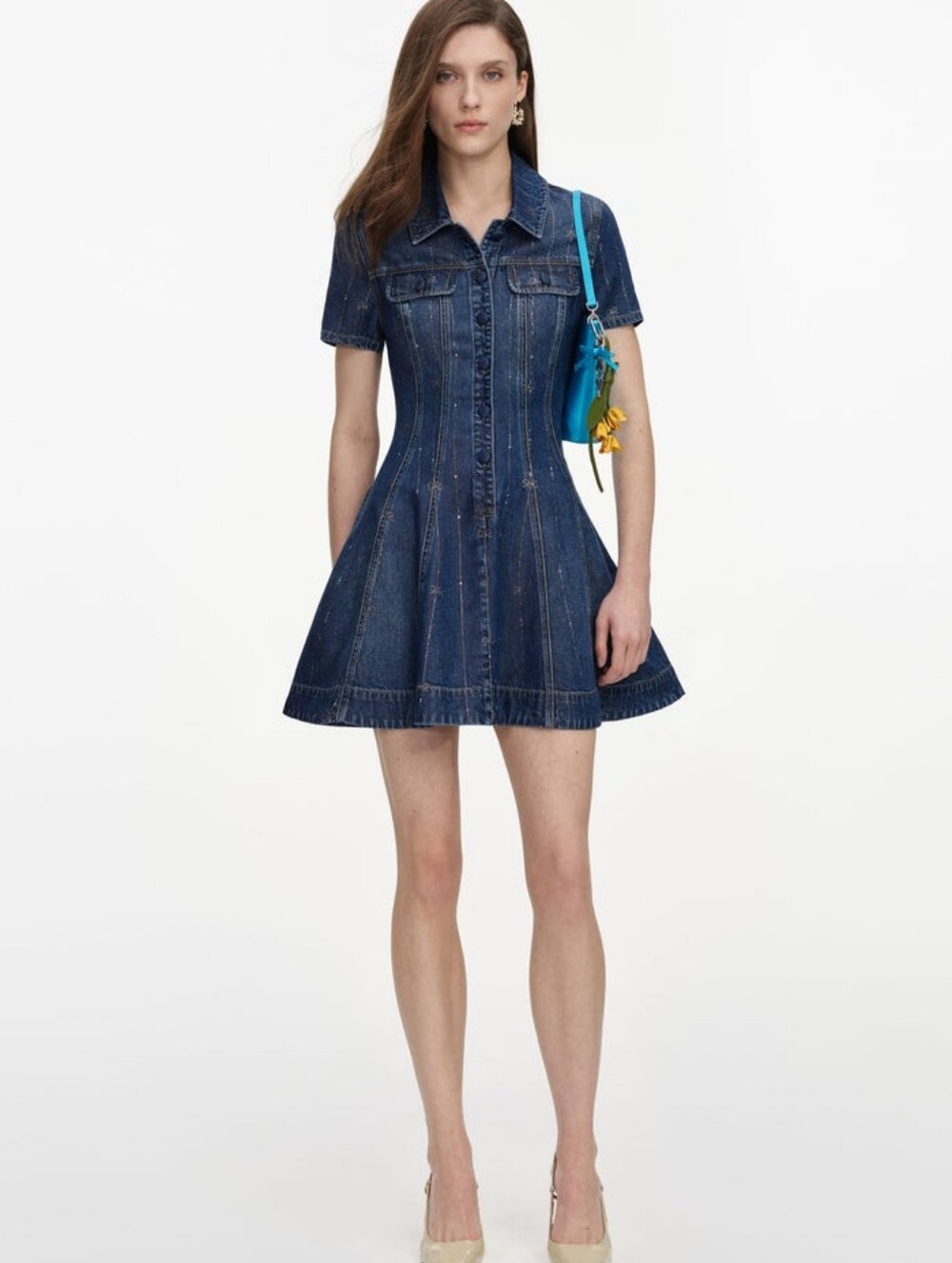 Self Portrait Rhinestone Stripe Denim Mini Dress